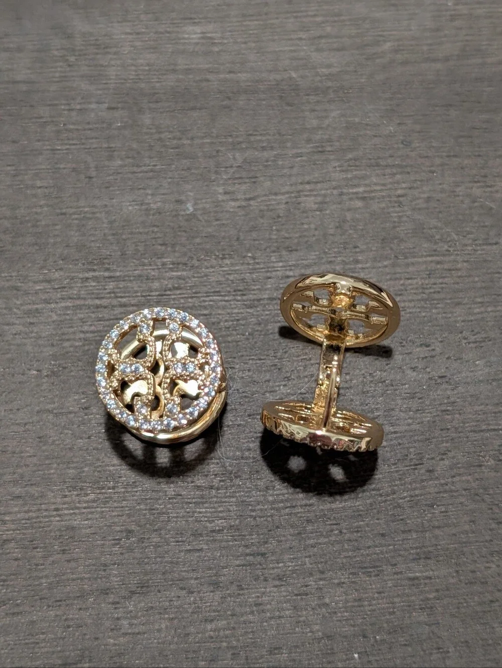 TORY BURCH Pave Gold Tone Reversible Logo Stud Earrings